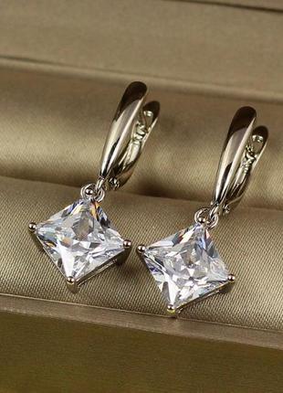 Сережки xuping jewelry ромбики 3 см сріблясті2 фото