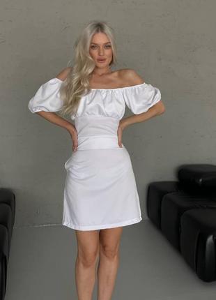 Платье белое на шнуровке коттон1 фото
