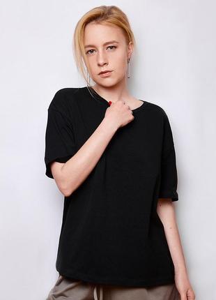 Футболка женская базовая oversize черная modna kazka mksh2433-2