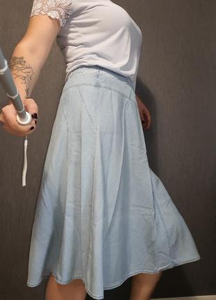 Голубая расклешенная юбка миди из вискозы 16-18 размер3 фото
