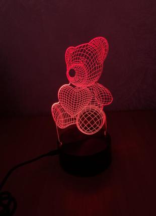 Акриловий світильник нічник ведмедик з серцем teddy bear love heart 3d creative visualization lamp1 фото