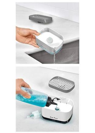 Дозатор для моющего средства нажимной с губкой soap pump and sponge бело-серый7 фото