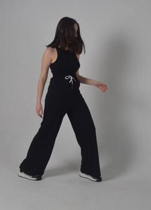 Брюки палаццо свободные качественные базовые черные бежевые трендовые стильные широкие брюки с высокой посадкой клеш4 фото