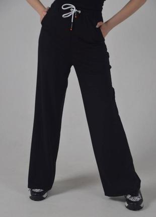 Брюки палаццо свободные качественные базовые черные бежевые трендовые стильные широкие брюки с высокой посадкой клеш1 фото