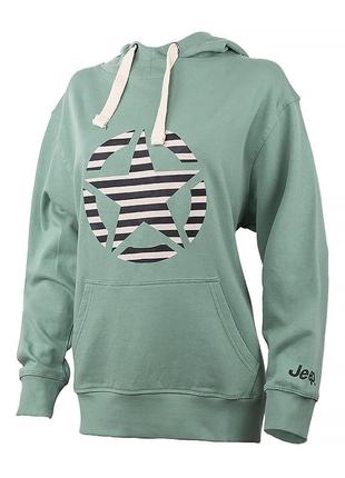 Женское худи jeep hooded oversize sweatshirt star striped print хаки l (o102608-e854 l)