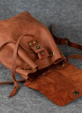 Женский кожаный рюкзак на затяжках с карабином ручной работы6 фото