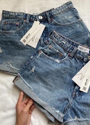 Круті жіночі джинсові шорти zara зара висока посадка мом2 фото