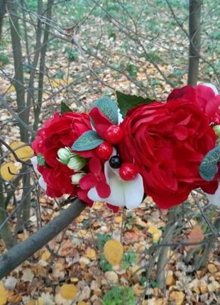 Вінок з трояндами віночок з піонами обруч з квітами весільний вінок вінок до вишиванки3 фото