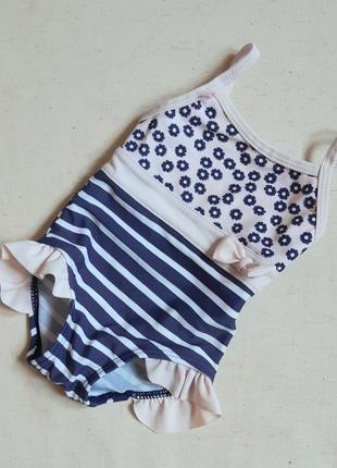 Купальник yd англия смежныйпудрово-синий в цветы и полоску на 0-3 месяца