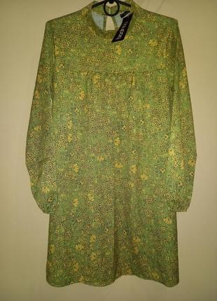 Легкое зеленое платье в цветочках р. 46-485 фото