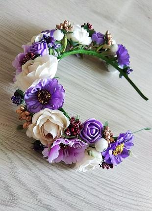 Веночек на голову лилово-сиреневый. украинский веночек