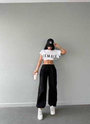 Стильные трендовые черные женские брюки парашют, свободные брюки на резинке летние/летно-женская одежда1 фото
