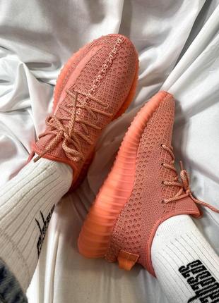 Жіночі кросівки adidas yeezy boost 350 coral (рефлективні шнурки) / smb7 фото