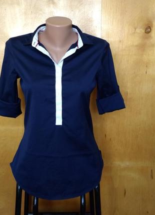 Р 8-10 / 42-44-46 актуальная фирменная синяя блуза блузка рубашка с рукавом 3/4 хлопок zara2 фото