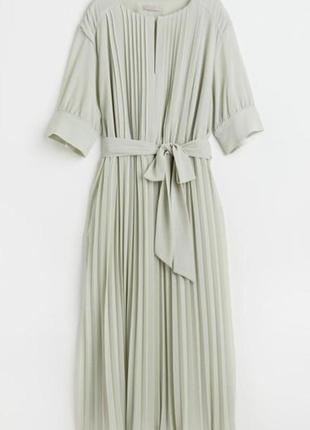 Стильное мятное плиссированное платье миди из шифона h&m ( размер 38)3 фото