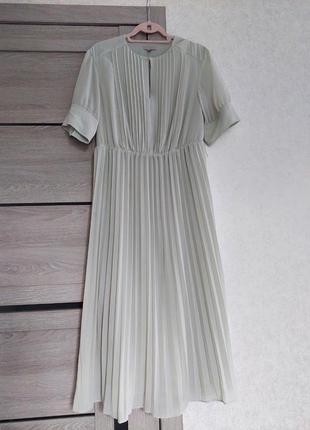 Стильное мятное плиссированное платье миди из шифона h&m ( размер 38)4 фото
