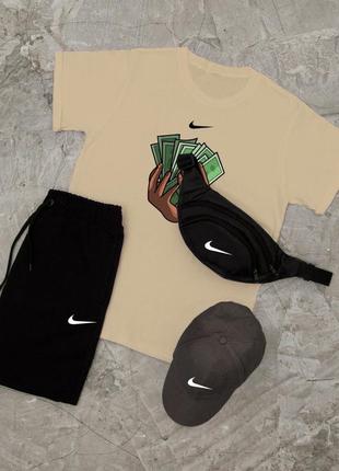 Акция! спортивный летний комплект с принтом в стиле найк nike баксы костюм футболка + шорты + кепка + бананка