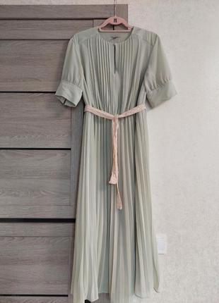Стильное мятное плиссированное платье миди из шифона h&m ( размер 38)5 фото