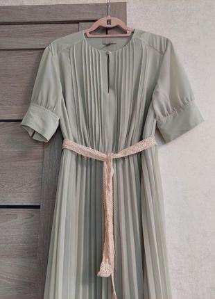 Стильное мятное плиссированное платье миди из шифона h&m ( размер 38)6 фото