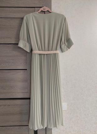 Стильное мятное плиссированное платье миди из шифона h&m ( размер 38)10 фото