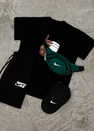 Акция! спортивный летний комплект с принтом найк nike стакан костюм футболка + шорты + кепка + бананка