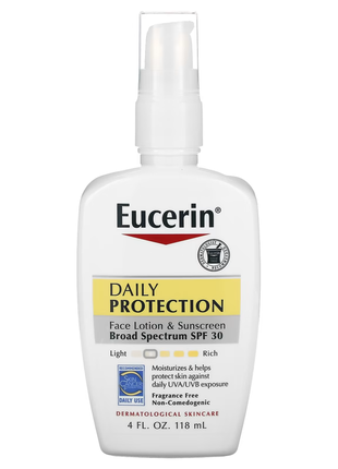 Eucerin, щоденний сонцезахисний лосьйон для обличчя, spf 30, без запашника, 118 мл