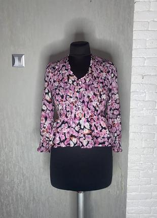 Блуза прошита резинками блузка в цветочный принт zara, xs1 фото
