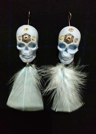 Авторські сережки "небесні" із серії "зафирные черепа"
