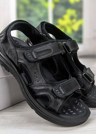 Сандалии босоножки мужские черные кожаные на липучках 36045 фото