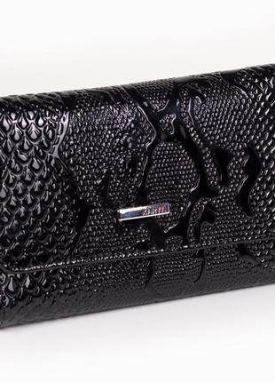Жіночий гаманець шкіряний лаковий karya 2003-013 чорний