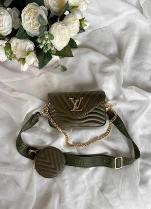 Оливковая женская сумка в стиле louis vuitton6 фото
