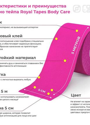 Кинезио тейп для тела royal tapes body care (5см х 5м) - розовый3 фото