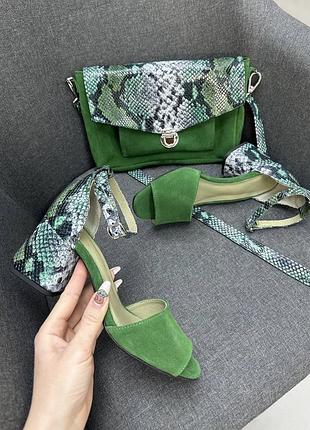 Вишукані босоніжки mini натуральна шкіра пітон замш травка 35-41