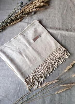 Пудровий широкий шарф палантин пашмина тонка шерсть з візерунком2 фото