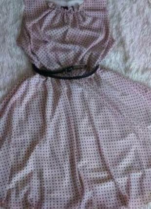 Шифоновое платье в горошек пудра 48-50