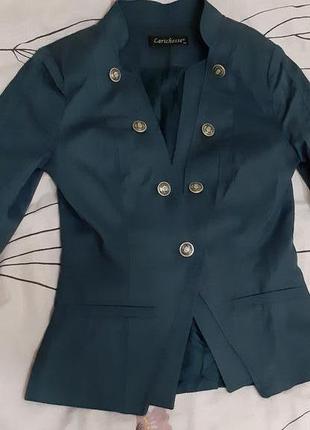 Пиджак жакет зеленый изумрудный с пуговицами в школу офис на учебу институт