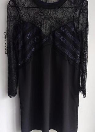 Черное короткое платье платье с кружевом от зара zara, s/m2 фото
