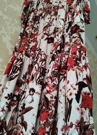 ♥️ ярусное платье h&m в цветы длинное макси оверсайз свободное миди рюша оборка волан сукня3 фото