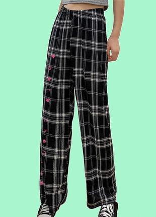 Штаны в клетку клеточку черные трендовые   демисезонные корейские