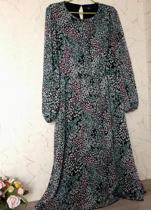 Платье миди чёрное в цветочный принт, 50-52 р3 фото