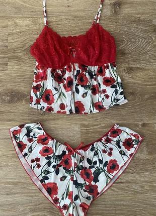 Комплект, нижньої, білизни, спокусливий, з гарним принтом, з маками, від бренду: george 👌