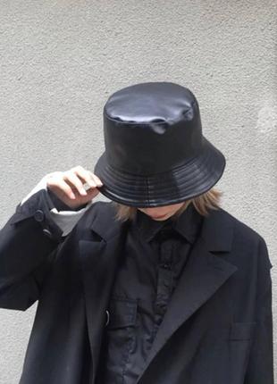 Кожаная панама женская/мужская стильная черная