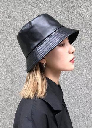 Кожаная панама женская/мужская стильная черная