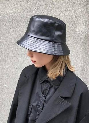 Кожаная панама женская/мужская стильная черная