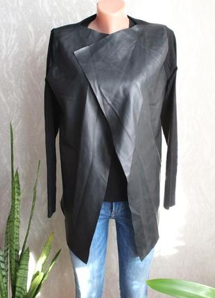 Черный кардиган с кожаными вставками 40 л размер зара zara8 фото