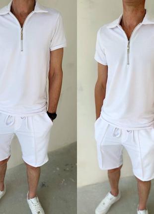 Костюм з шортами чоловічий легкий літній базовий на літо повсякденний синій білий...