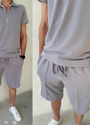 Костюм з шортами чоловічий легкий літній базовий на літо повсякденний синій білий...