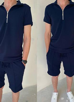 Костюм з шортами чоловічий легкий літній базовий на літо повсякденний синій білий...