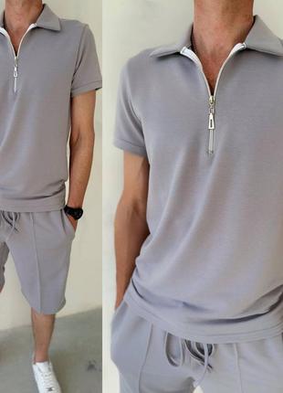 Костюм з шортами чоловічий легкий літній базовий на літо повсякденний синій білий...