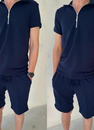 Костюм з шортами чоловічий легкий літній базовий на літо повсякденний синій білий...